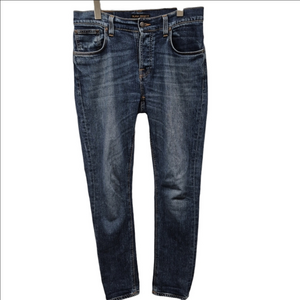 Nudie Jeans Grim Tim Shaded Blue Slim Straight button Fly Jeans size 32x32